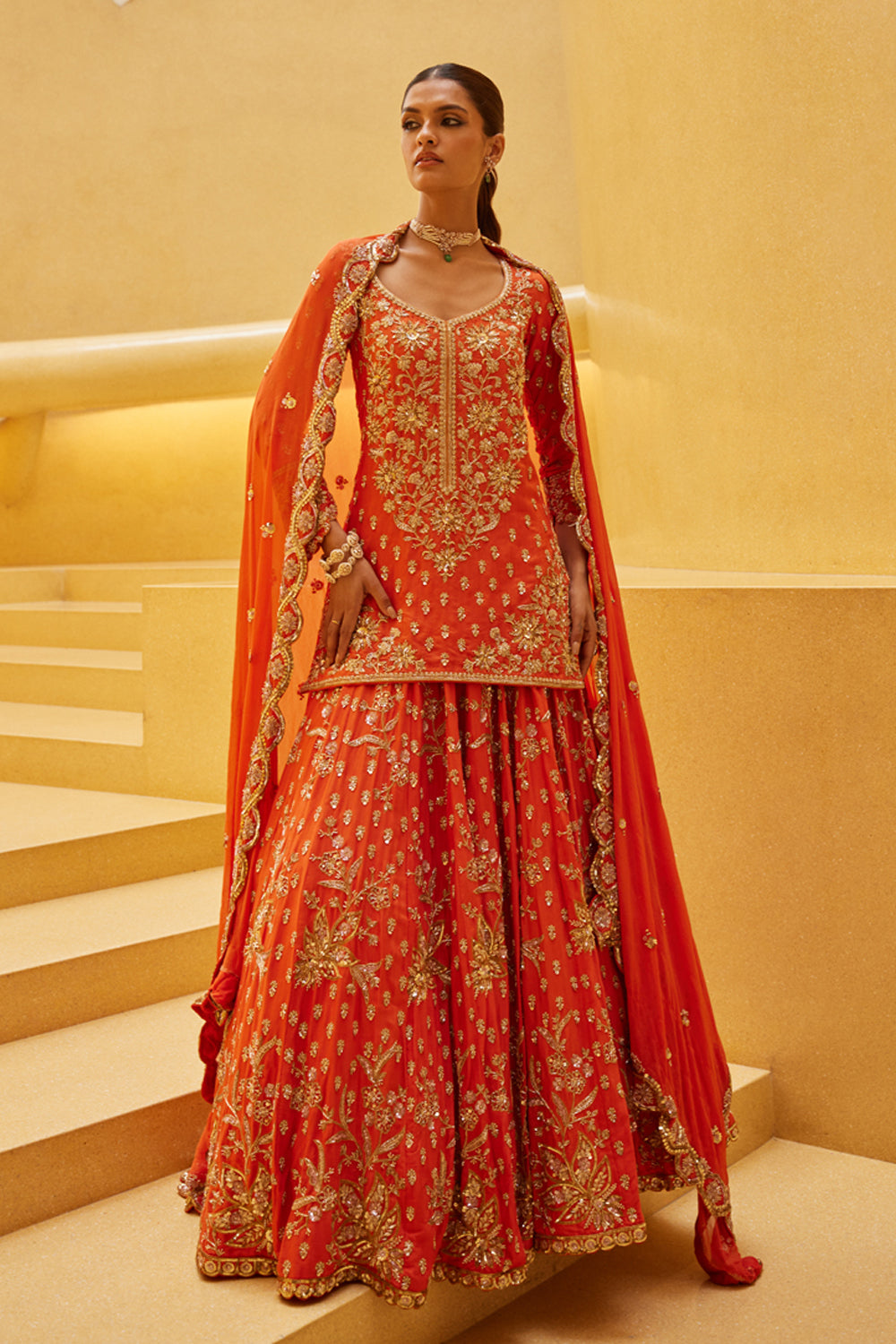 orange sharara dress Tarini Bhatia in Mishika - Burnt Orange Sharara Set | Sheetal Batra Burnt Orange / 3XL For Women