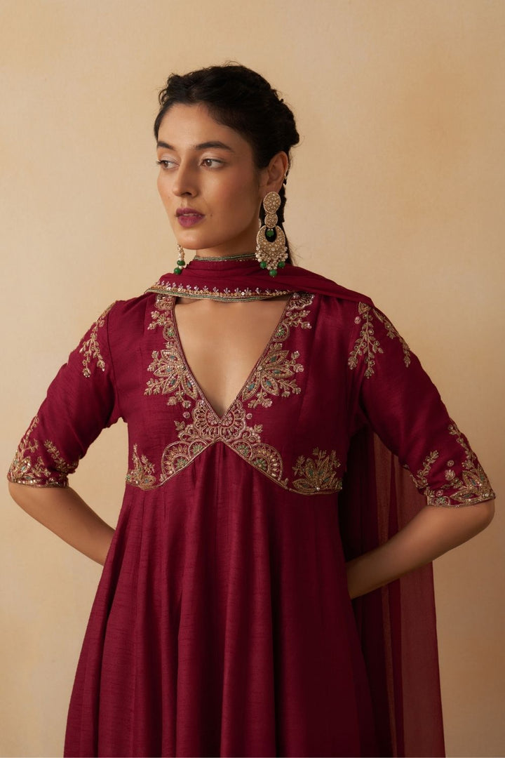 Maroon Anarkali With Palazzo Set