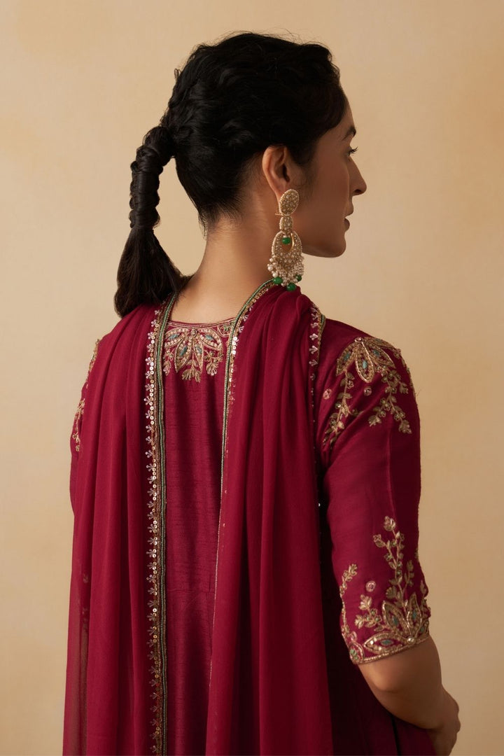 Maroon Anarkali With Palazzo Set