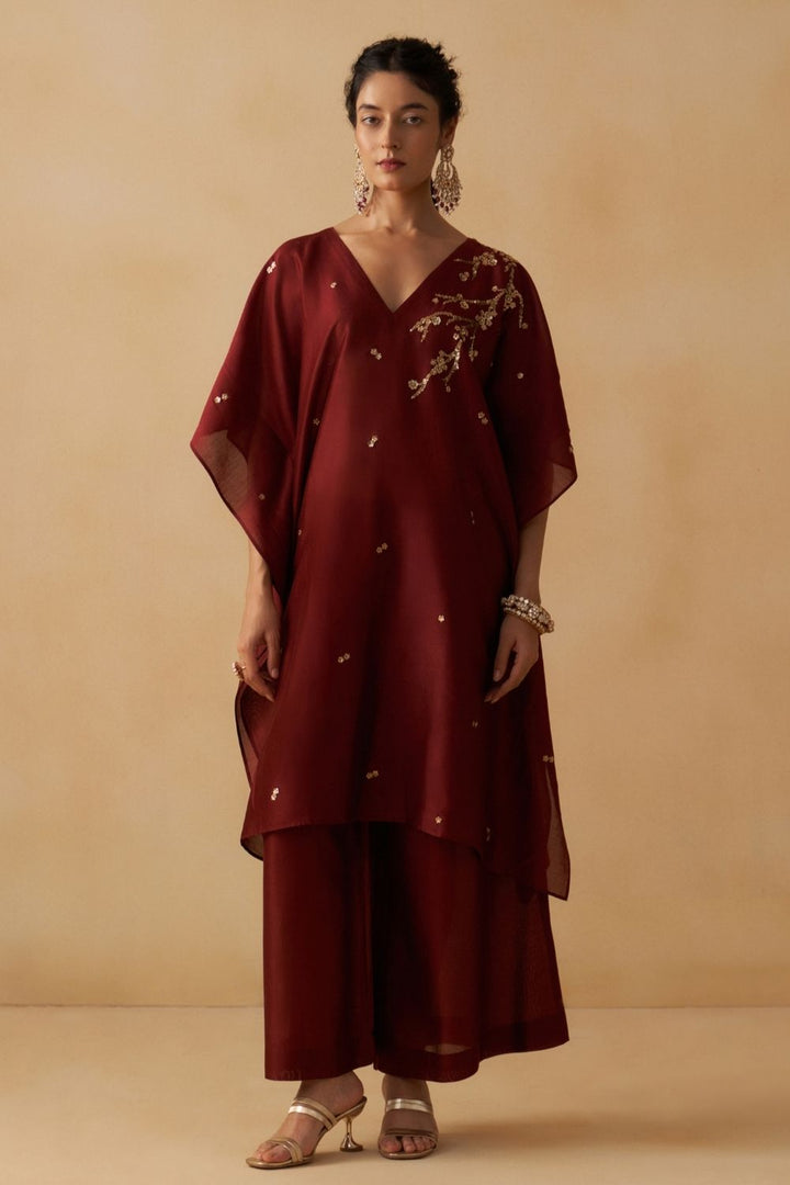 Maroon Kaftan With Palazzo Set