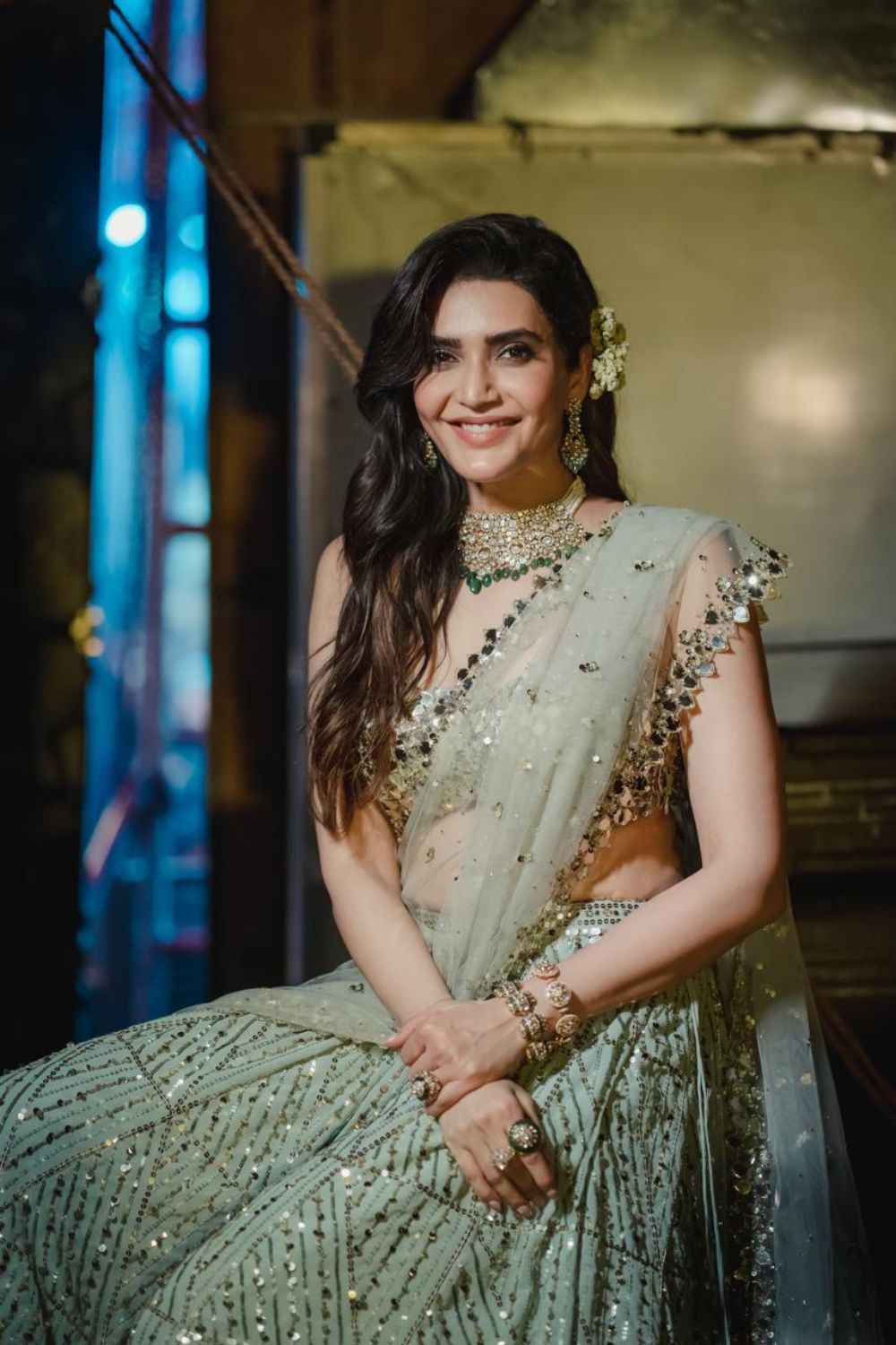 Karishma Tanna In Our Mint Lehenga Set
