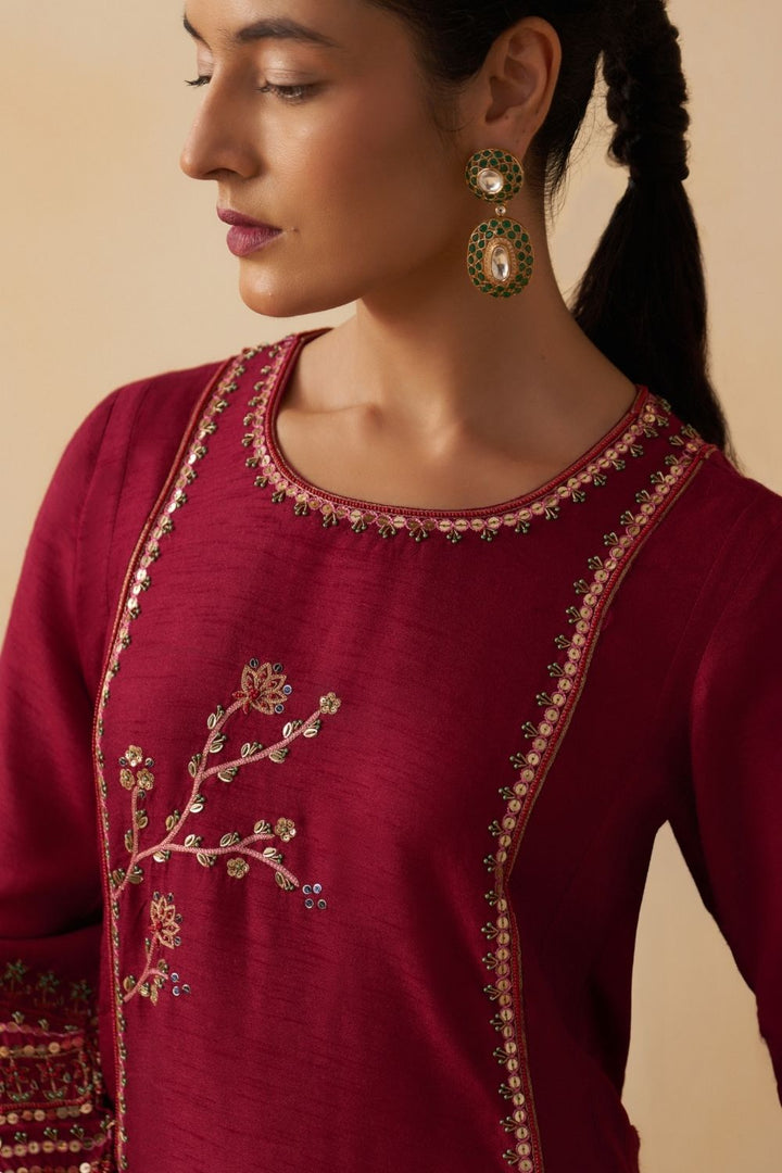 Maroon A-Line Kurti With Palazzo Set