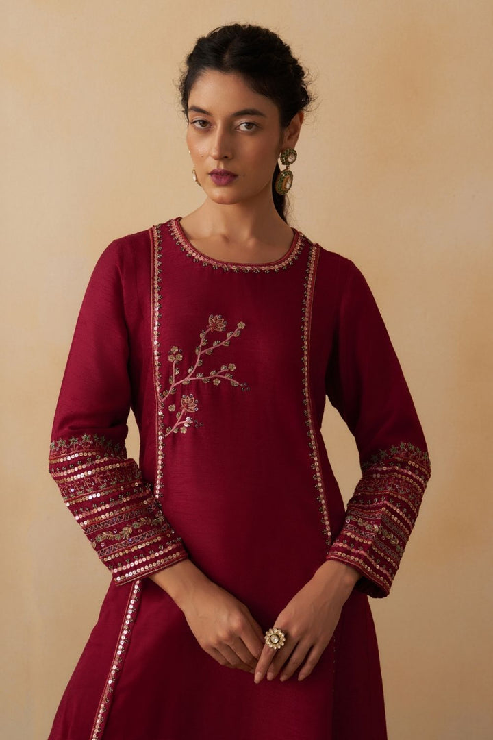 Maroon A-Line Kurti With Palazzo Set