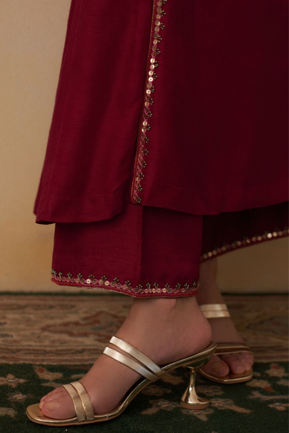 Maroon A-Line Kurti With Palazzo Set
