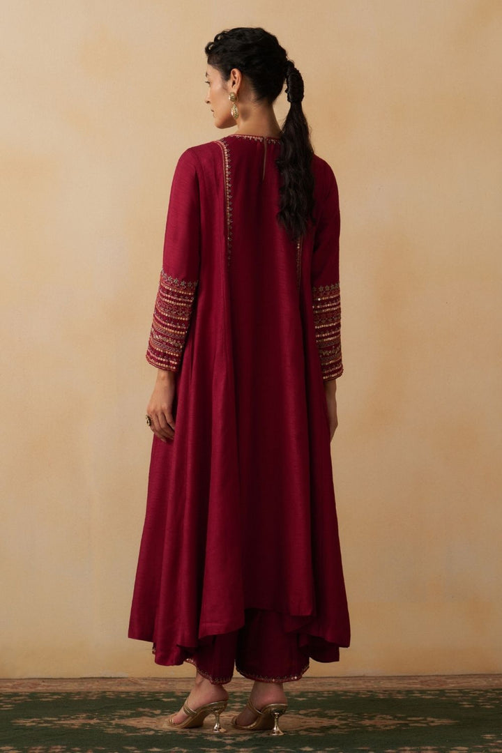 Maroon A-Line Kurti With Palazzo Set