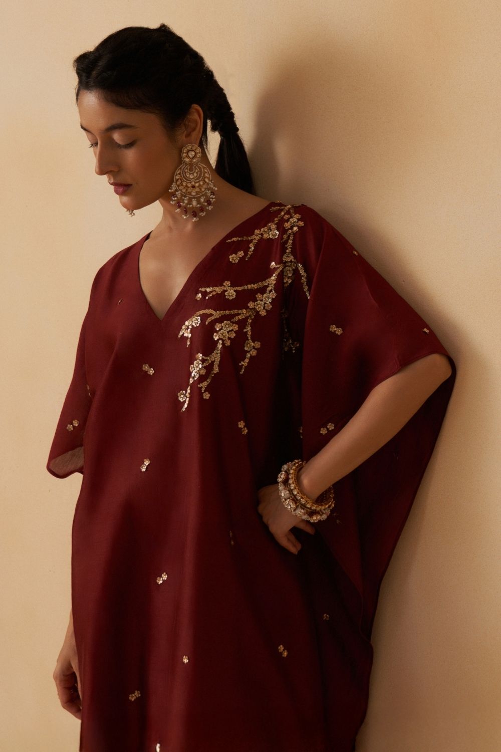 Maroon Kaftan With Palazzo Set
