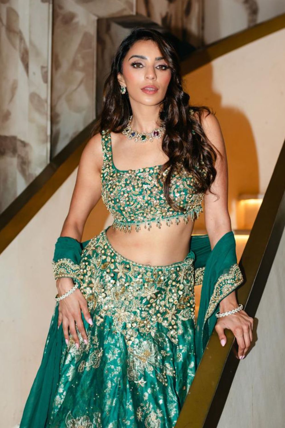 Payal Shah In Our Teal Broad Belt Brocade Lehenga Set