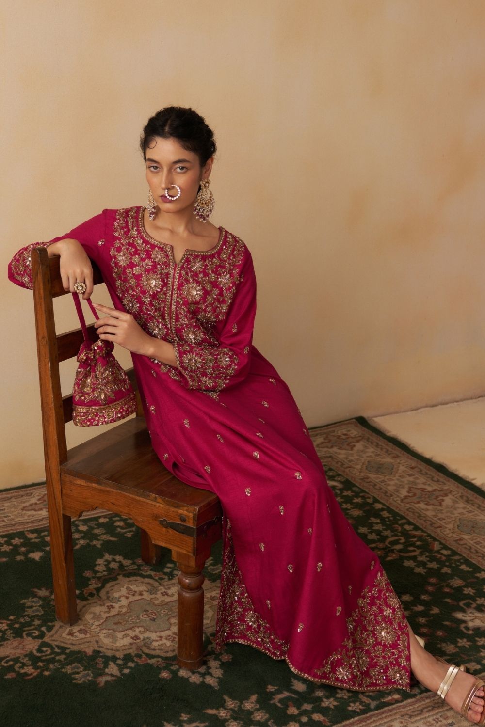 hot pink kaftan dress Hot Pink Cut Out Fringe Kaftan Gown