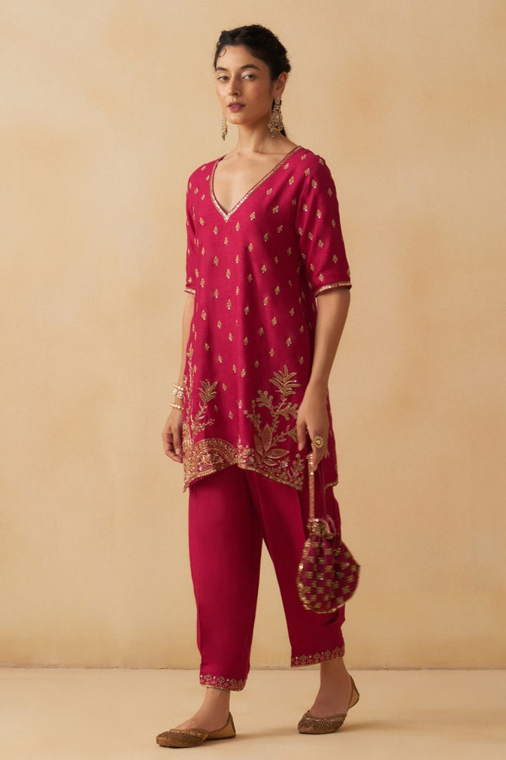 Hot Pink Short Kurti With Salwar Set