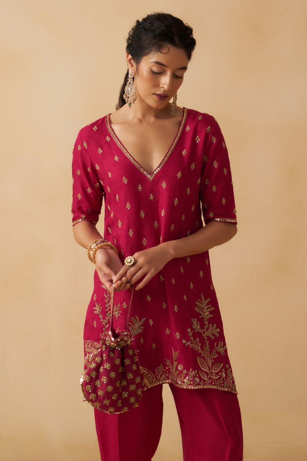 Hot Pink Short Kurti With Salwar Set