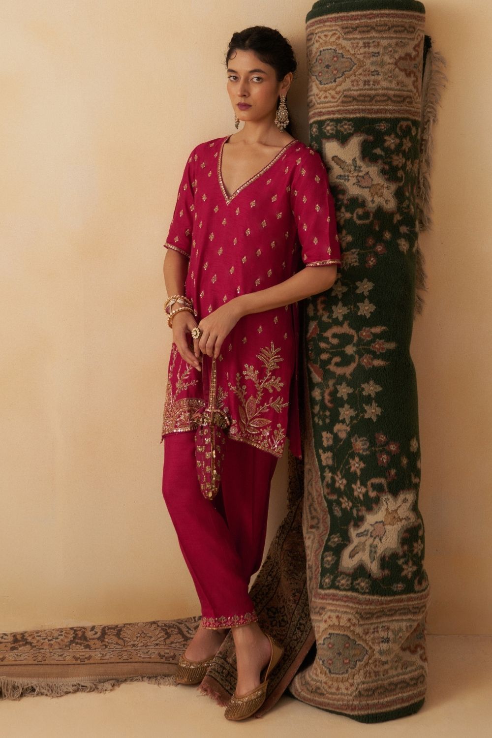 Hot Pink Short Kurti With Salwar Set