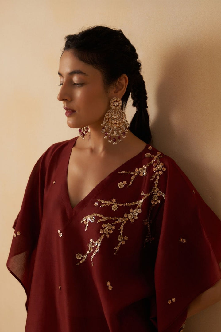 Maroon Kaftan With Palazzo Set