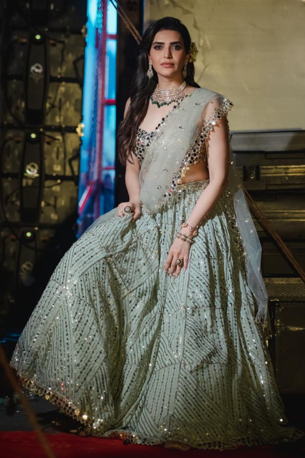 Karishma Tanna In Our Mint Lehenga Set