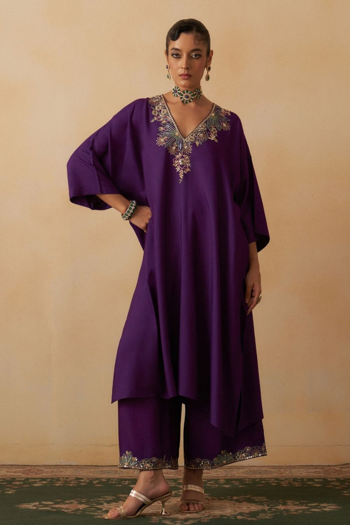 Purple Kaftan With Palazzo Set