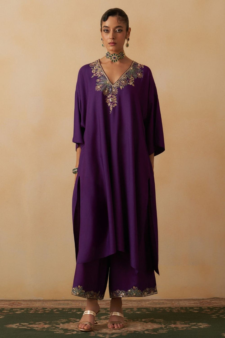Purple Kaftan With Palazzo Set