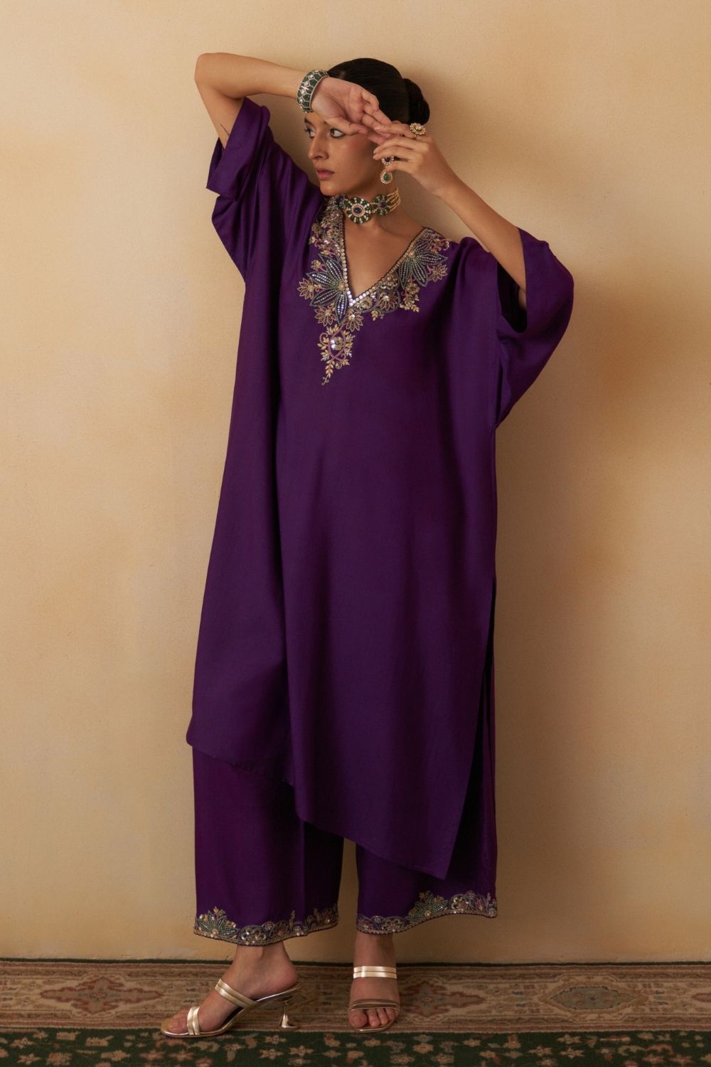 Purple Kaftan With Palazzo Set