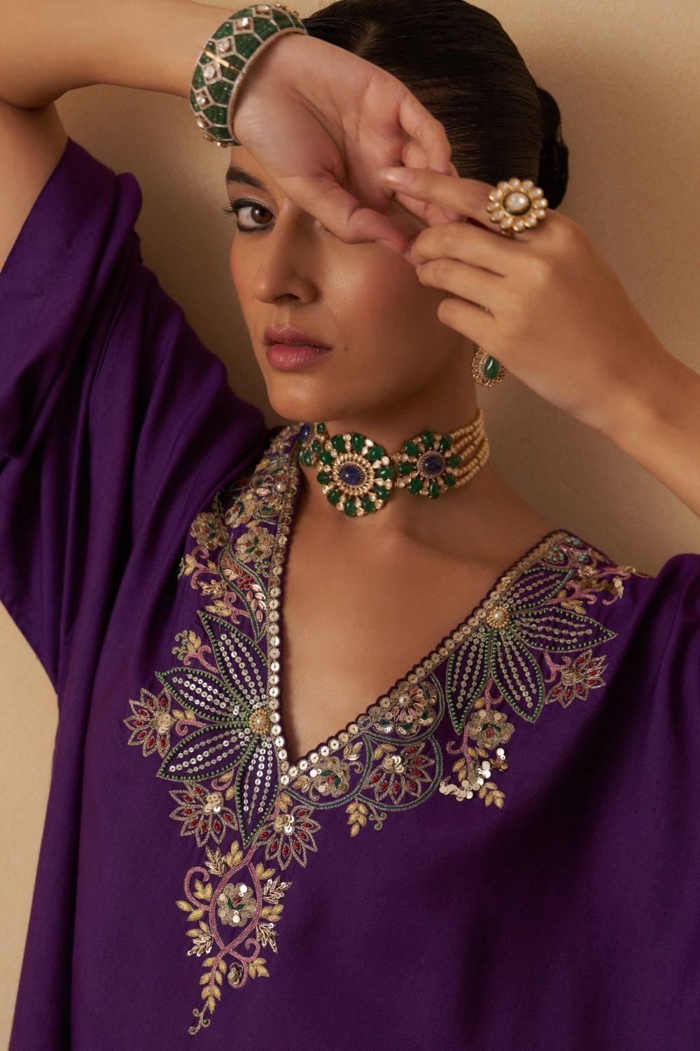 Purple Kaftan With Palazzo Set