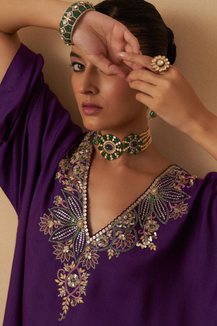 Purple Kaftan With Palazzo Set