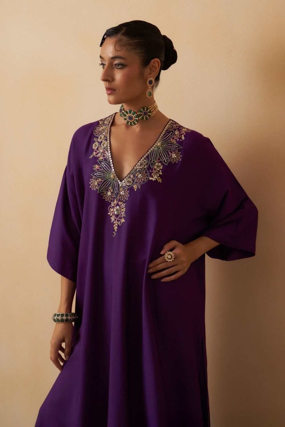 Purple Kaftan With Palazzo Set