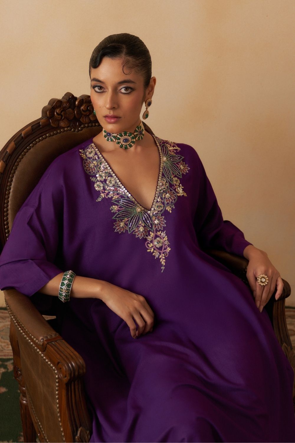 Purple Kaftan With Palazzo Set