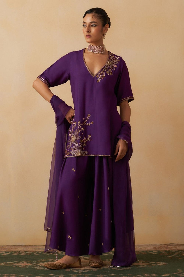 Purple Short Kurti With Palazzo Set