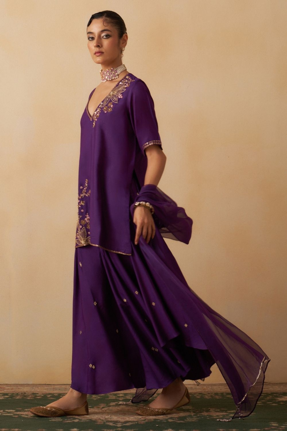 Purple Short Kurti With Palazzo Set