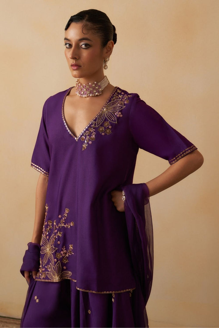 Purple Short Kurti With Palazzo Set