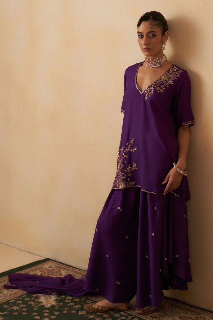 Purple Short Kurti With Palazzo Set