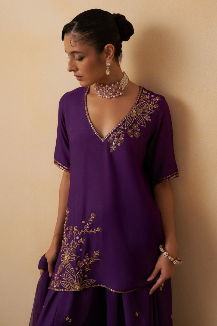 Purple Short Kurti With Palazzo Set