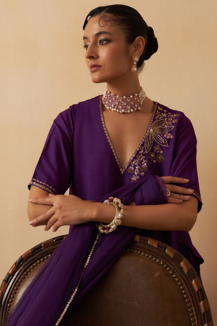 Purple Short Kurti With Palazzo Set