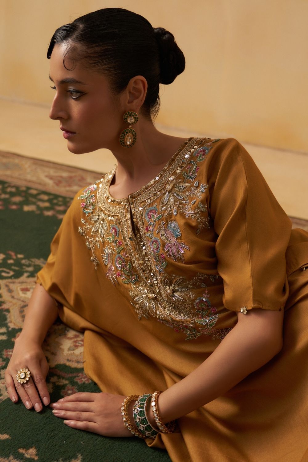 Mustard Kaftan With Palazzo Set