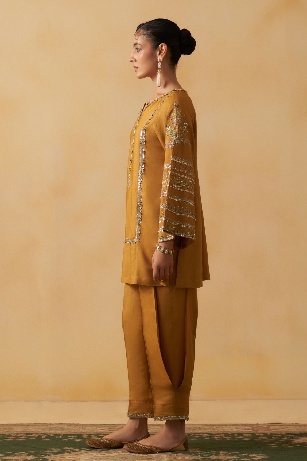 Mustard Short Kurti With Salwar Set