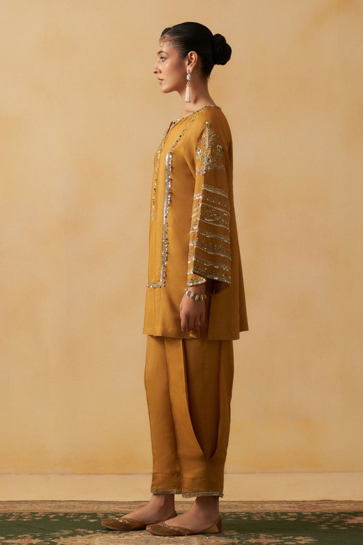 Mustard Short Kurti With Salwar Set