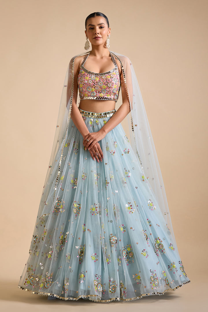 Multicolour Net Lehenga Set