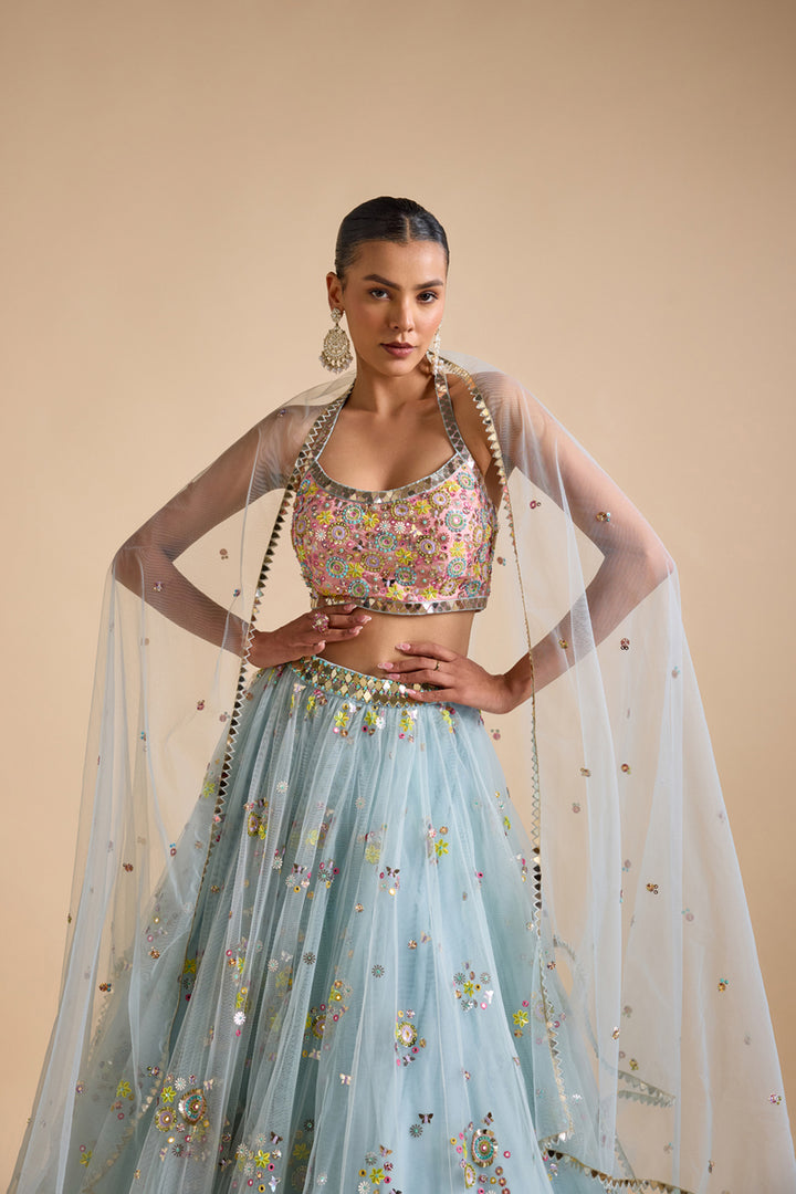 Multicolour Net Lehenga Set