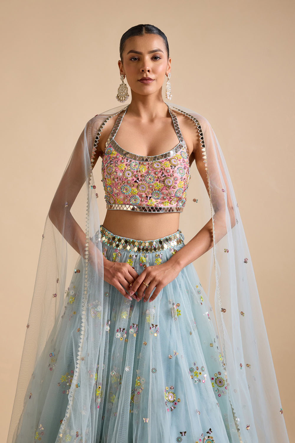 Multicolour Net Lehenga Set