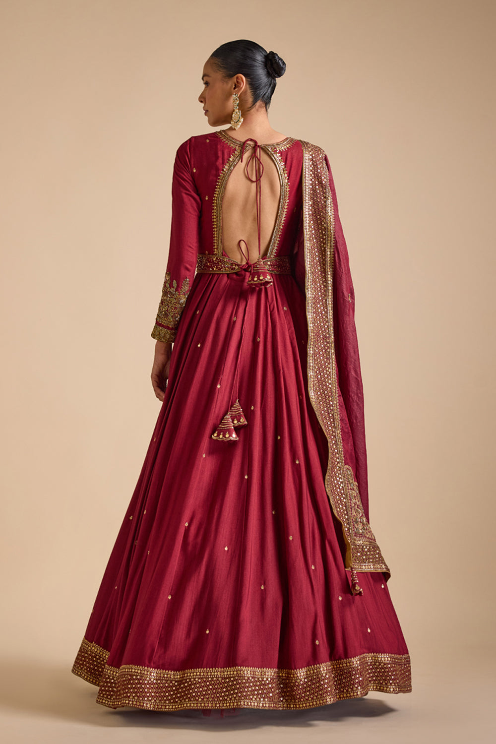 Embroidered Cuff Tussar Anarkali Set