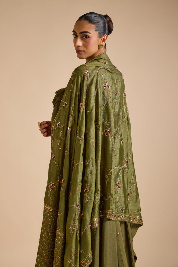 Olive Tussar Anarkali Set