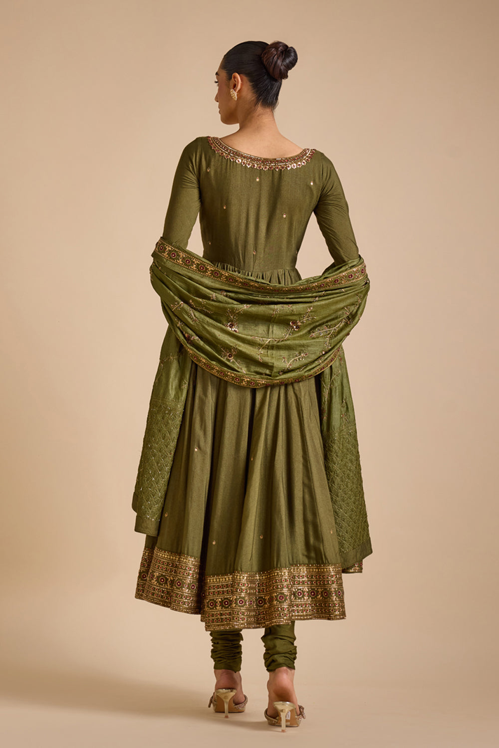 Olive Tussar Anarkali Set