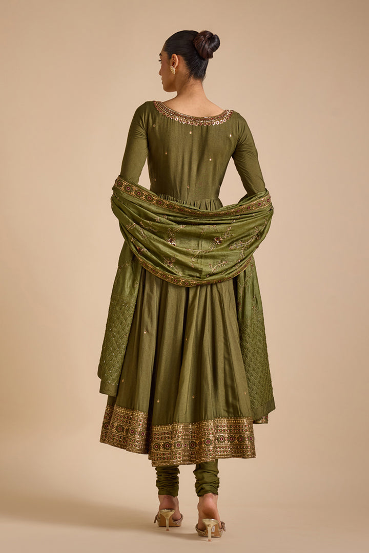 Olive Tussar Anarkali Set