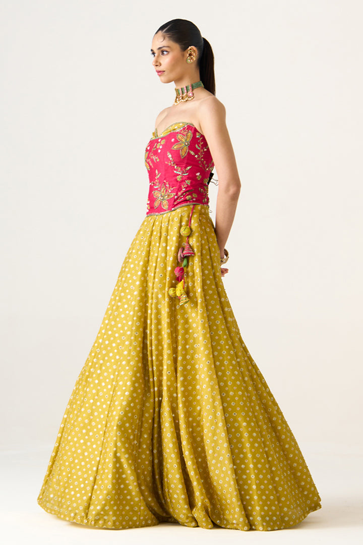 Yellow Printed Corset Set