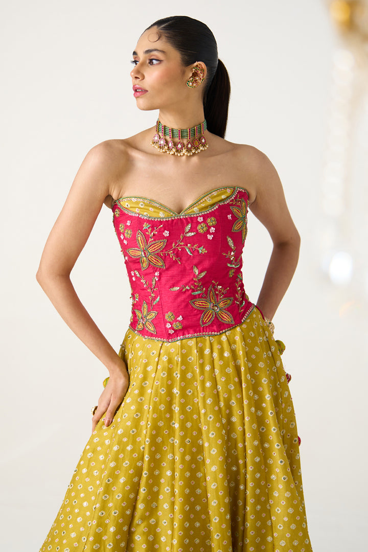 Yellow Printed Corset Set
