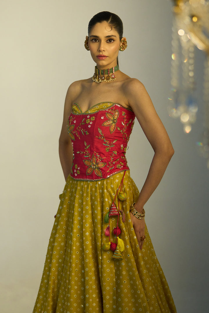 Yellow Printed Corset Set