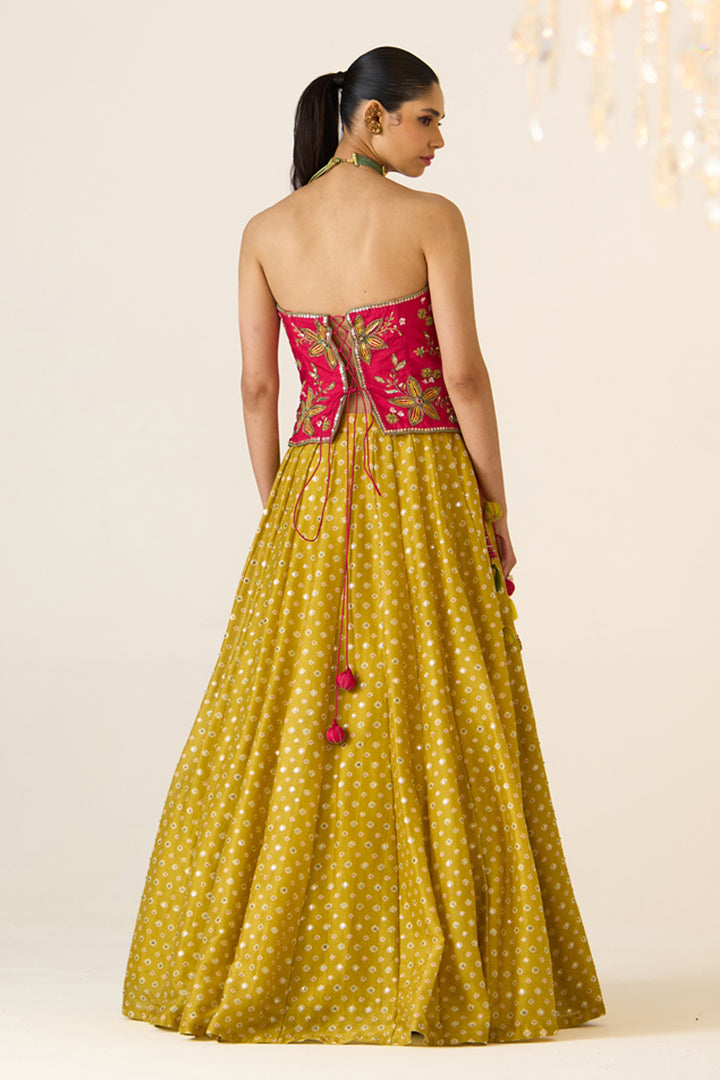 Yellow Printed Corset Set