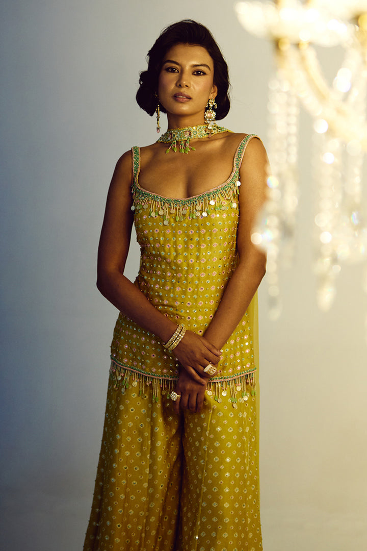 Yellow Printed Sharara Set