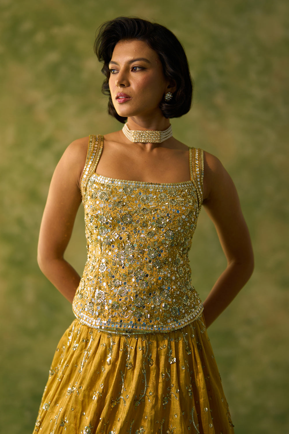 Yellow Tissue Choli Set