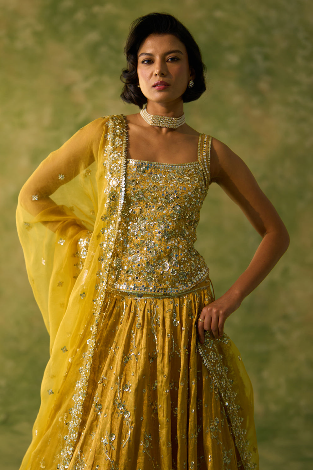 Yellow Tissue Choli Set