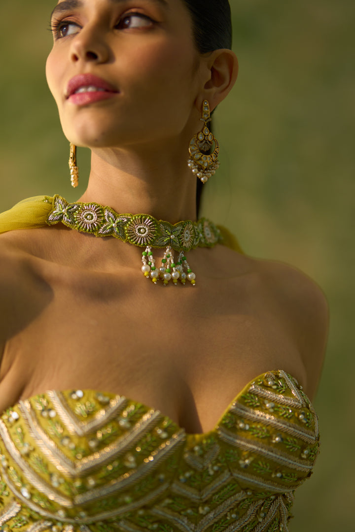 Brocade Chanderi Yellow Lehenga Set