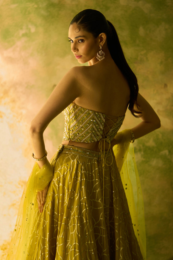 Brocade Chanderi Yellow Lehenga Set
