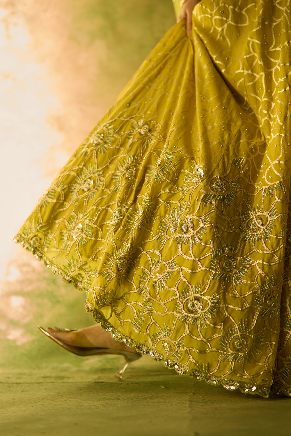 Brocade Chanderi Yellow Lehenga Set